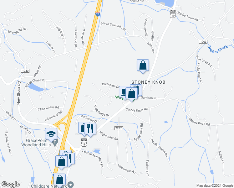 map of restaurants, bars, coffee shops, grocery stores, and more near 324 Heather Court in Asheville