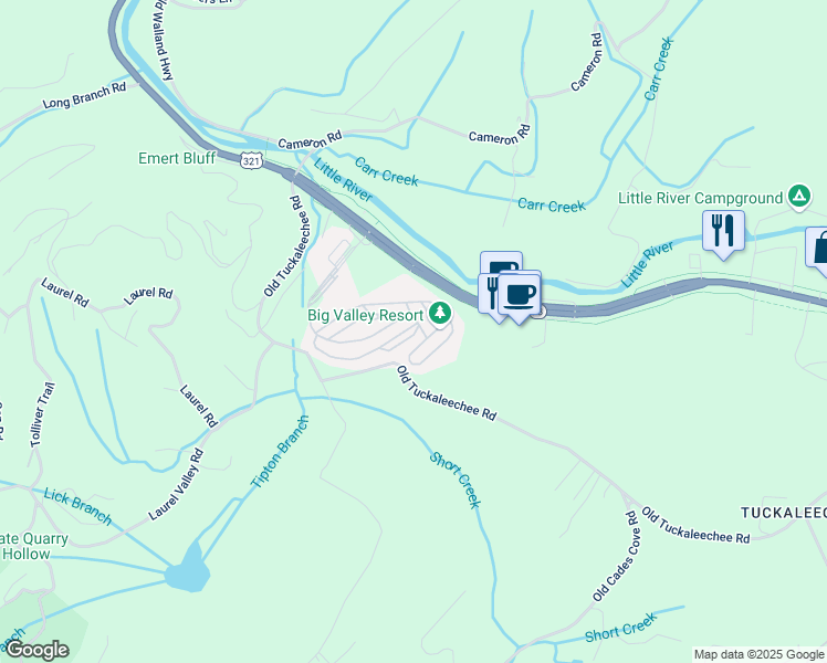 map of restaurants, bars, coffee shops, grocery stores, and more near 778 Big Valley Boulevard in Townsend