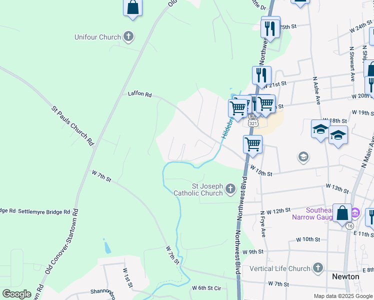 map of restaurants, bars, coffee shops, grocery stores, and more near 1314 Poplar Circle in Newton