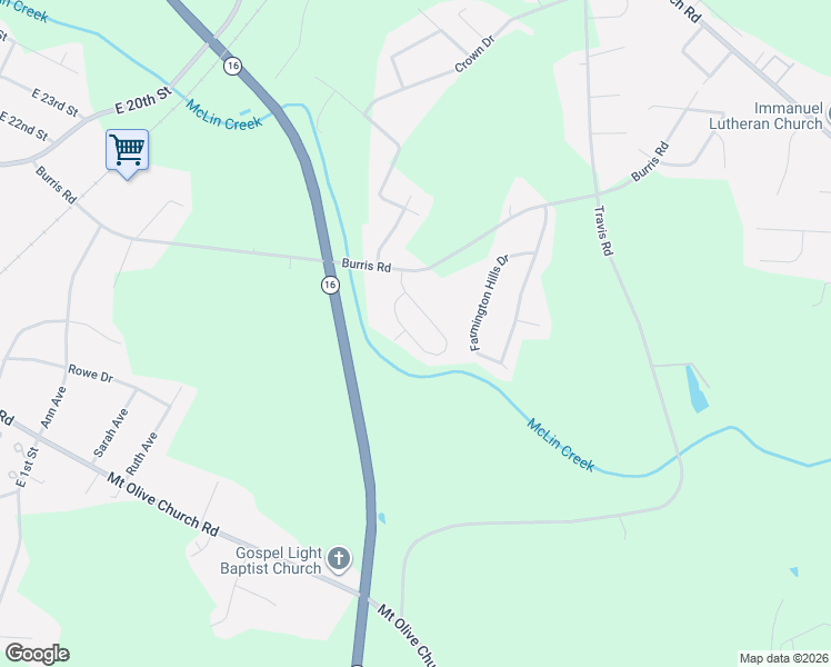 map of restaurants, bars, coffee shops, grocery stores, and more near 1608 Mayfair Drive in Conover
