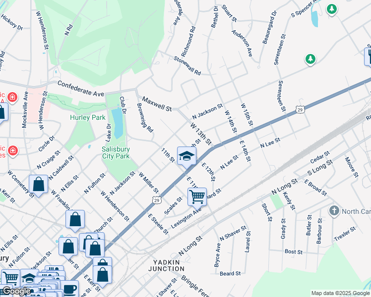 map of restaurants, bars, coffee shops, grocery stores, and more near 1232 North Church Street in Salisbury