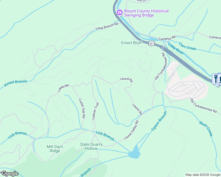map of restaurants, bars, coffee shops, grocery stores, and more near 104 Craig Cove in Townsend