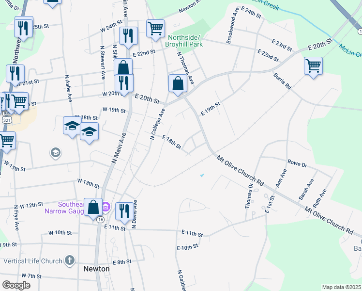 map of restaurants, bars, coffee shops, grocery stores, and more near 504 East 17th Street in Newton