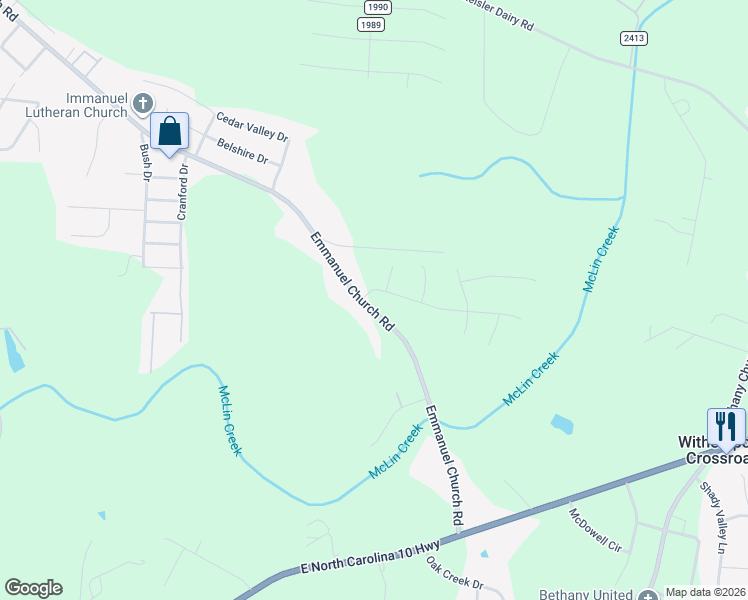 map of restaurants, bars, coffee shops, grocery stores, and more near 2707 Judea Drive in Conover