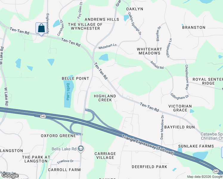 map of restaurants, bars, coffee shops, grocery stores, and more near 3709 Highland Creek Drive in Apex