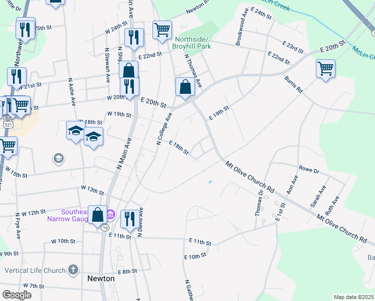 map of restaurants, bars, coffee shops, grocery stores, and more near 504 East 17th Street in Newton