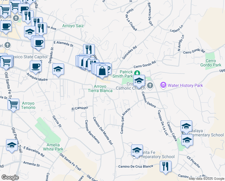 map of restaurants, bars, coffee shops, grocery stores, and more near 964 Acequia Madre in Santa Fe