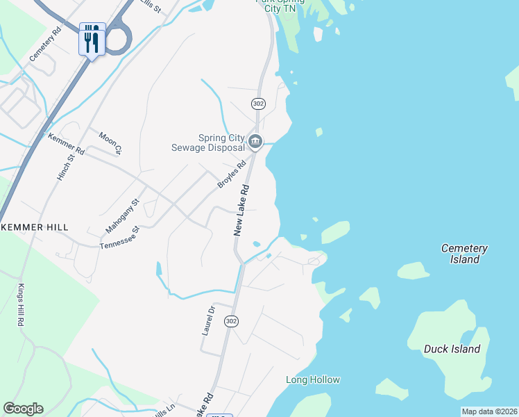 map of restaurants, bars, coffee shops, grocery stores, and more near 1235 New Lake Road in Spring City