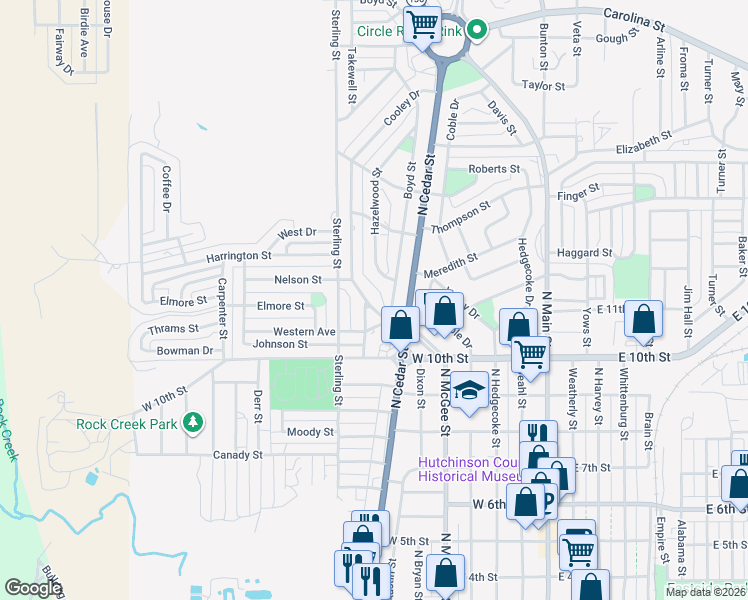 map of restaurants, bars, coffee shops, grocery stores, and more near 1104 Cooley Drive in Borger