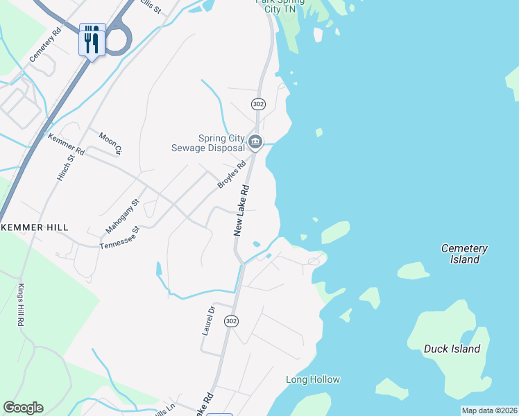 map of restaurants, bars, coffee shops, grocery stores, and more near 1235 New Lake Road in Spring City