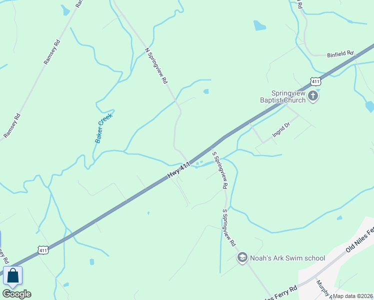map of restaurants, bars, coffee shops, grocery stores, and more near 110 North Springview Road in Maryville