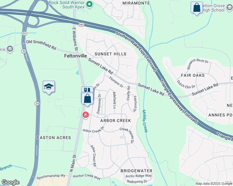 map of restaurants, bars, coffee shops, grocery stores, and more near 244 Adefield Lane in Holly Springs
