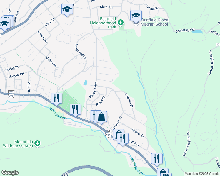 map of restaurants, bars, coffee shops, grocery stores, and more near 101 1st Street in Marion