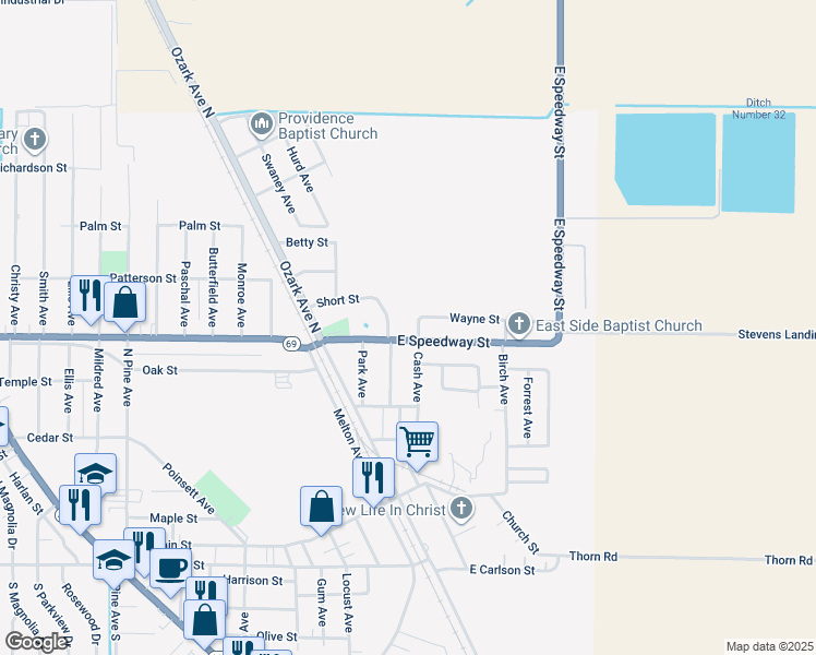 map of restaurants, bars, coffee shops, grocery stores, and more near 518 Patsy Avenue in Trumann