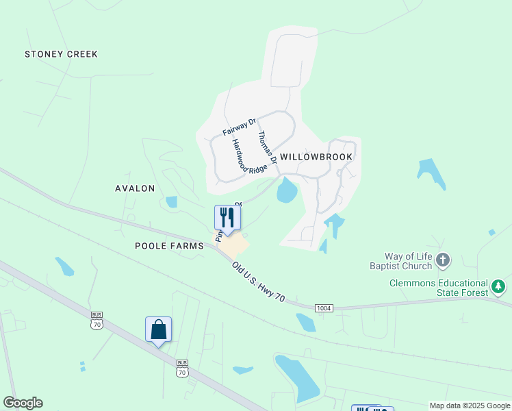 map of restaurants, bars, coffee shops, grocery stores, and more near 3629 Pine Hollow Drive in Clayton