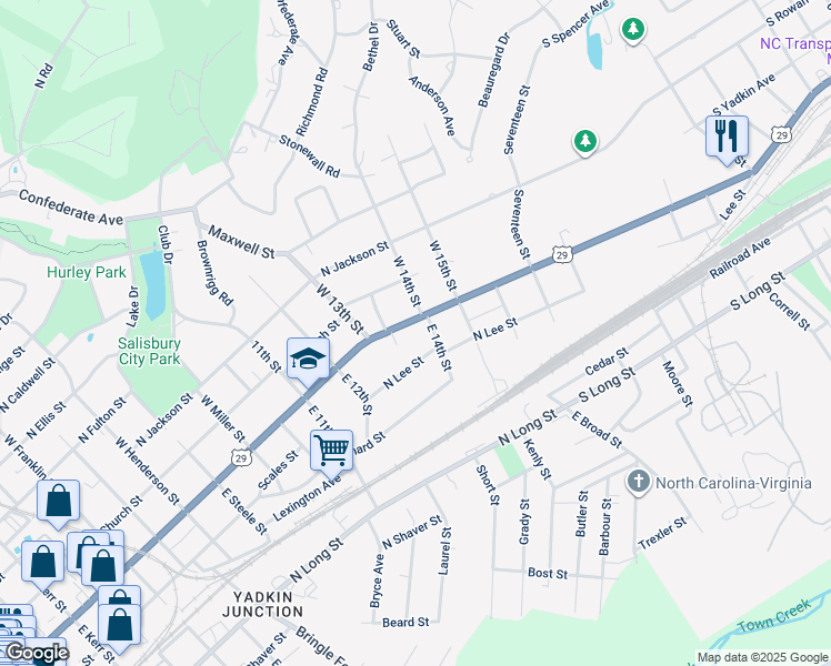 map of restaurants, bars, coffee shops, grocery stores, and more near 1435 North Main Street in Salisbury
