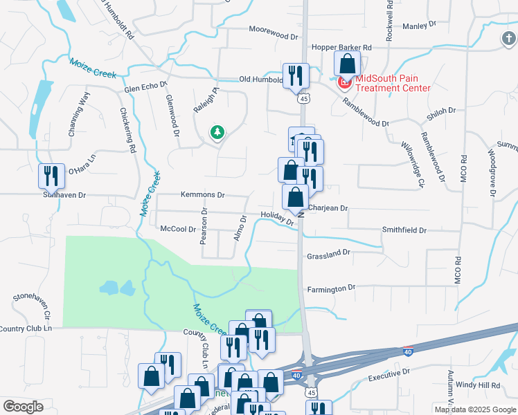 map of restaurants, bars, coffee shops, grocery stores, and more near 34 Moss Woods Cove in Jackson