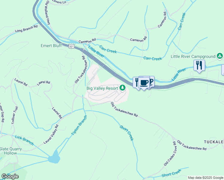 map of restaurants, bars, coffee shops, grocery stores, and more near 778 Big Valley Boulevard in Townsend