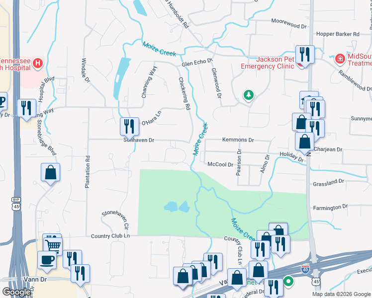 map of restaurants, bars, coffee shops, grocery stores, and more near 214 Sunhaven Drive in Jackson