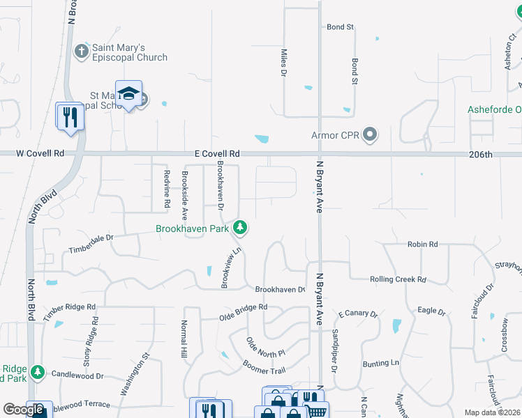 map of restaurants, bars, coffee shops, grocery stores, and more near 2416 Riven Rock Road in Edmond