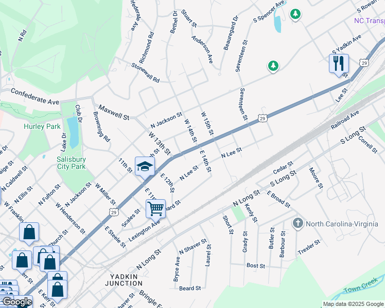 map of restaurants, bars, coffee shops, grocery stores, and more near 1431 North Main Street in Salisbury
