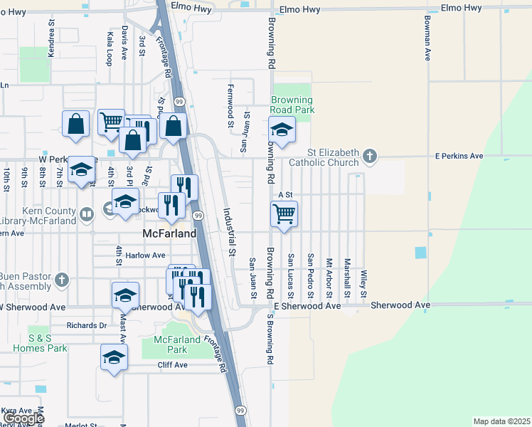map of restaurants, bars, coffee shops, grocery stores, and more near 358 Browning Road in McFarland