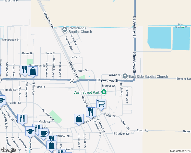 map of restaurants, bars, coffee shops, grocery stores, and more near 518 Patsy Avenue in Trumann