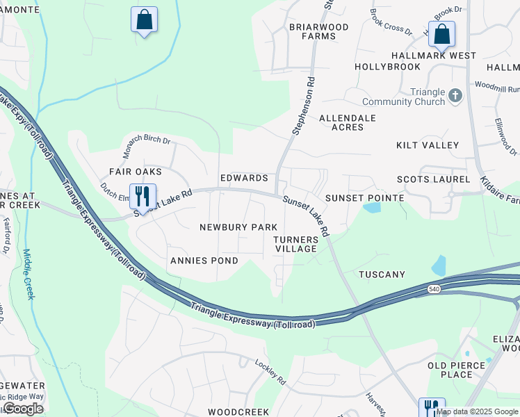map of restaurants, bars, coffee shops, grocery stores, and more near 109 McKenzie Meadow Lane in Apex