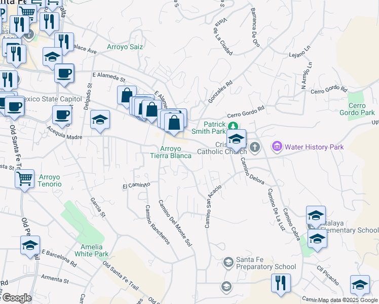map of restaurants, bars, coffee shops, grocery stores, and more near 964 Acequia Madre in Santa Fe