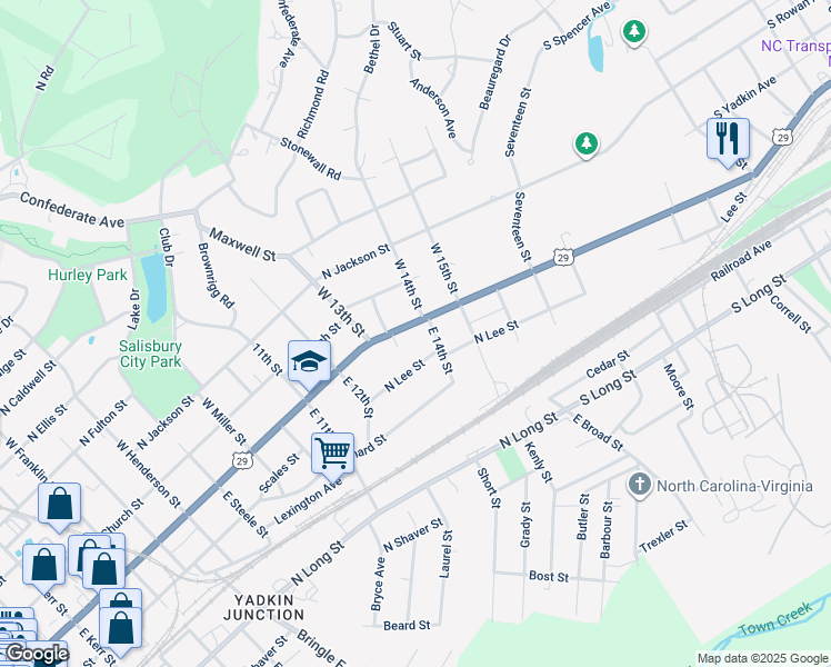 map of restaurants, bars, coffee shops, grocery stores, and more near 1435 North Main Street in Salisbury