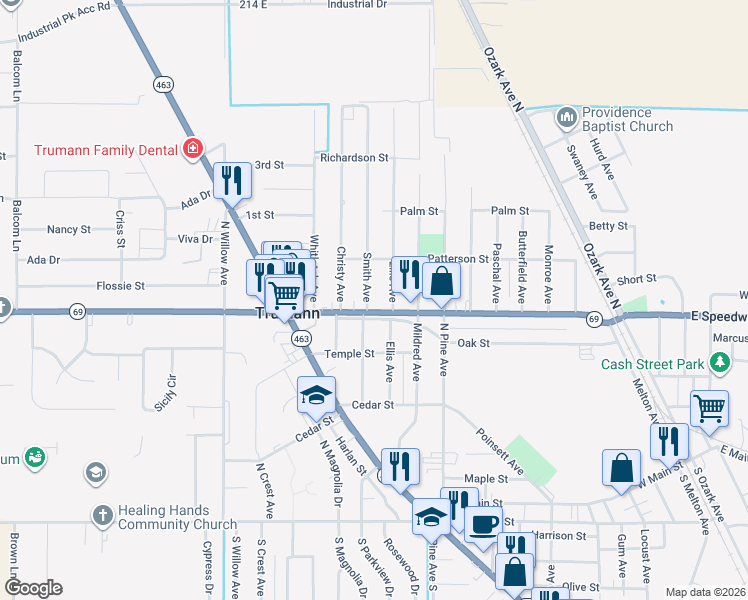 map of restaurants, bars, coffee shops, grocery stores, and more near 508 Smith Ave in Trumann