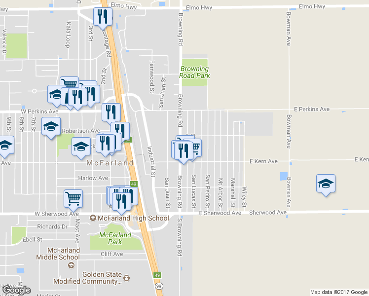 map of restaurants, bars, coffee shops, grocery stores, and more near 358 Browning Rd in McFarland