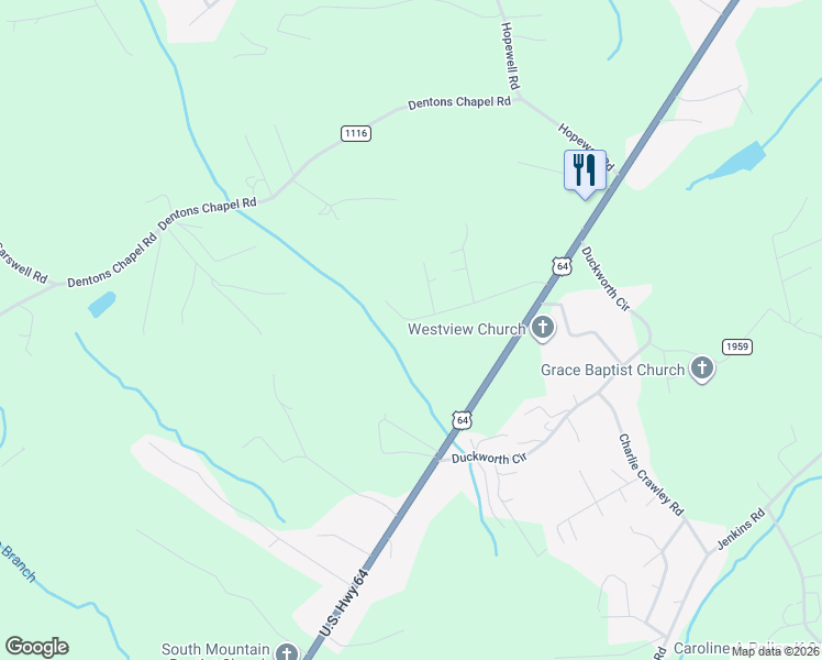 map of restaurants, bars, coffee shops, grocery stores, and more near 2153 Southfork Drive in Morganton