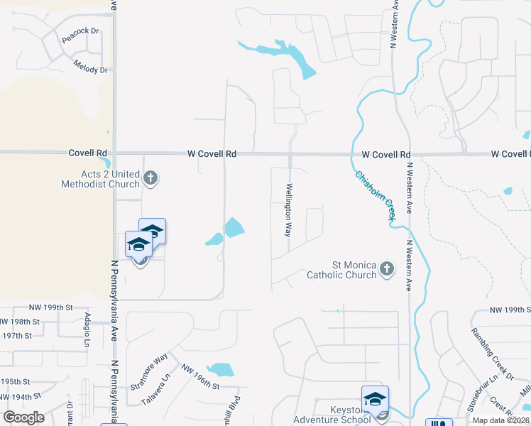 map of restaurants, bars, coffee shops, grocery stores, and more near 2517 Bretton Lane in Edmond