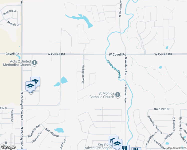 map of restaurants, bars, coffee shops, grocery stores, and more near 2341 Heavenly Drive in Edmond