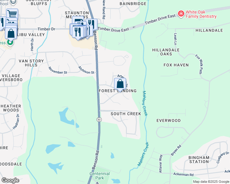 map of restaurants, bars, coffee shops, grocery stores, and more near 306 Winding Brook Dr in Garner