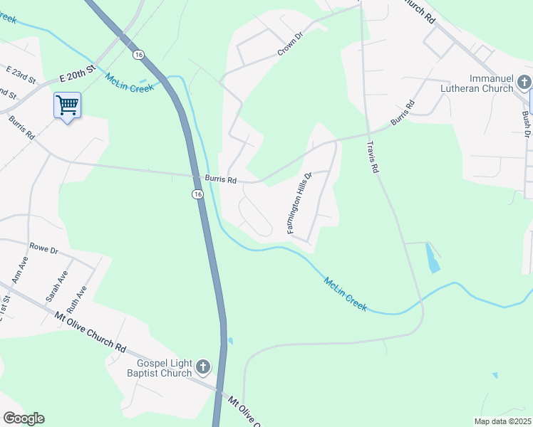 map of restaurants, bars, coffee shops, grocery stores, and more near 1608 Mayfair Drive in Conover