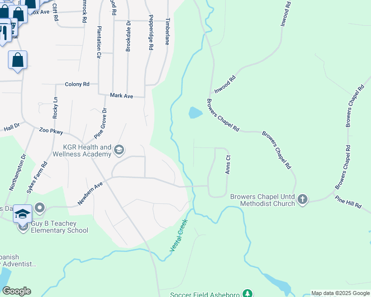 map of restaurants, bars, coffee shops, grocery stores, and more near 712 Stoney Creek Dr in Asheboro