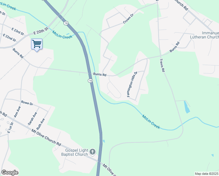 map of restaurants, bars, coffee shops, grocery stores, and more near 1491 Mayfair Drive in Conover