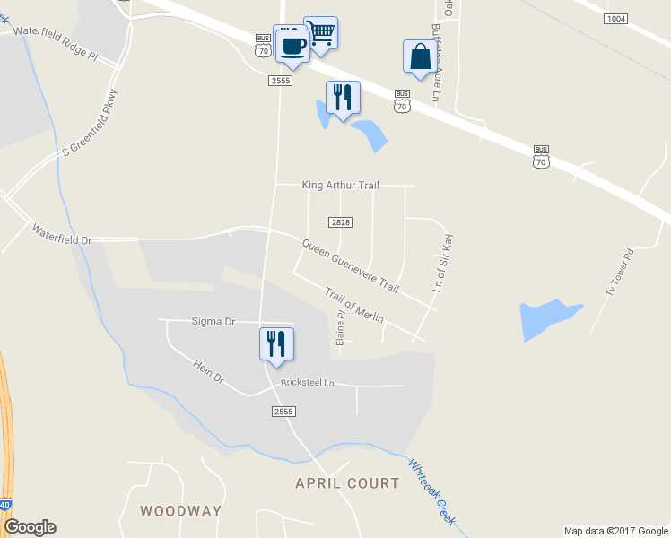 map of restaurants, bars, coffee shops, grocery stores, and more near 300 Queen Guenevere Trail in Garner