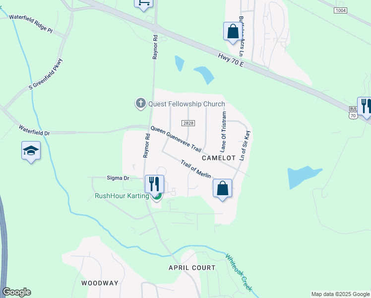 map of restaurants, bars, coffee shops, grocery stores, and more near 300 Queen Guenevere Trail in Garner