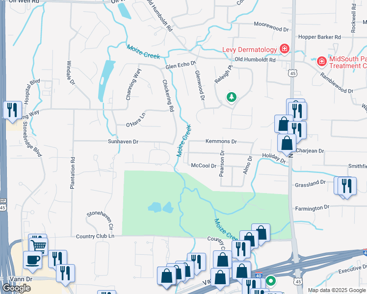 map of restaurants, bars, coffee shops, grocery stores, and more near 35 Woodmont Drive in Jackson