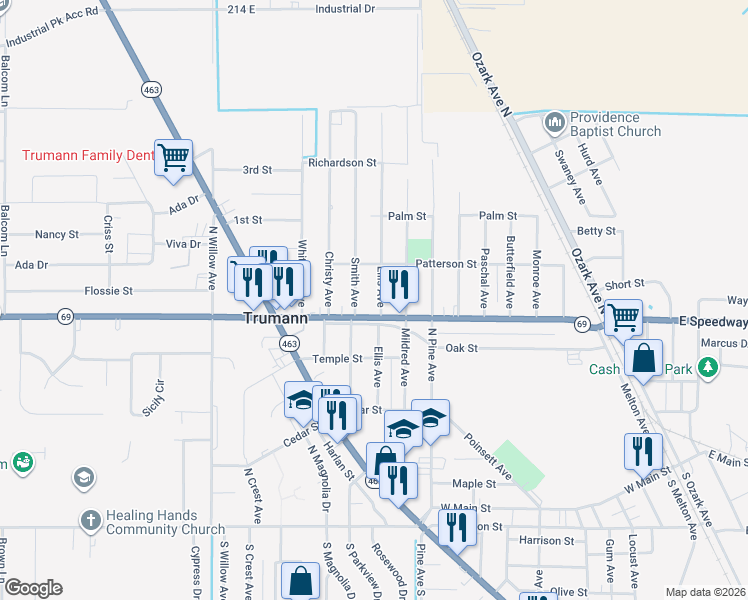 map of restaurants, bars, coffee shops, grocery stores, and more near 508 Smith Avenue in Trumann