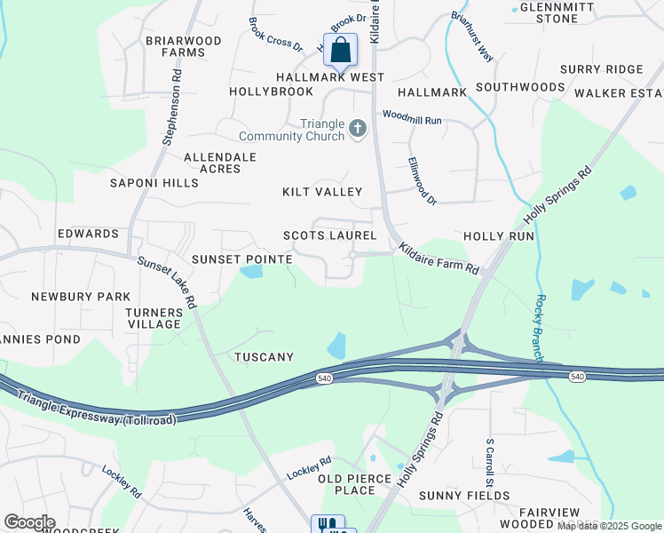 map of restaurants, bars, coffee shops, grocery stores, and more near 253 Bally Shannon Way in Apex