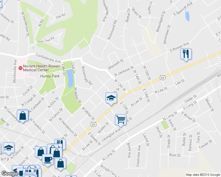 map of restaurants, bars, coffee shops, grocery stores, and more near 218 West 12th Street in Salisbury