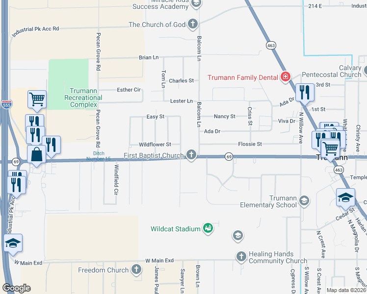 map of restaurants, bars, coffee shops, grocery stores, and more near 1304 Arkansas 69 in Trumann