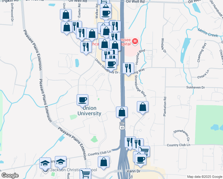 map of restaurants, bars, coffee shops, grocery stores, and more near Lanese Dockery Drive in Jackson