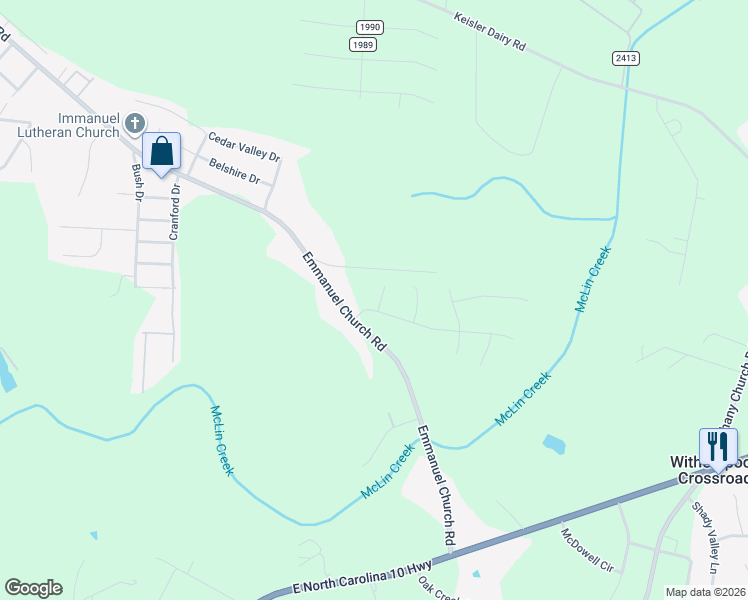 map of restaurants, bars, coffee shops, grocery stores, and more near 2707 Judea Drive in Conover