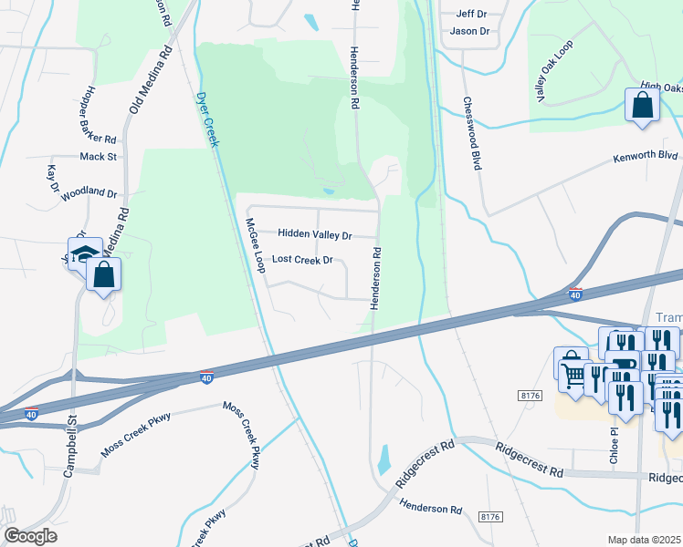 map of restaurants, bars, coffee shops, grocery stores, and more near 378 McGee Loop in Jackson