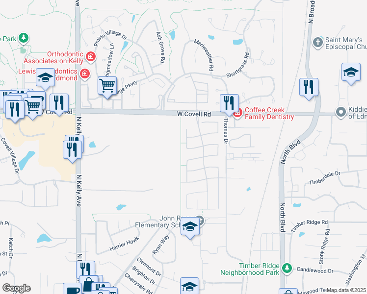 map of restaurants, bars, coffee shops, grocery stores, and more near 2409 Lolo Trail in Edmond